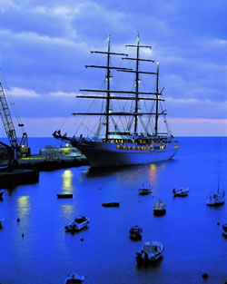 Sea Cloud II docked in the Carribean for the Night